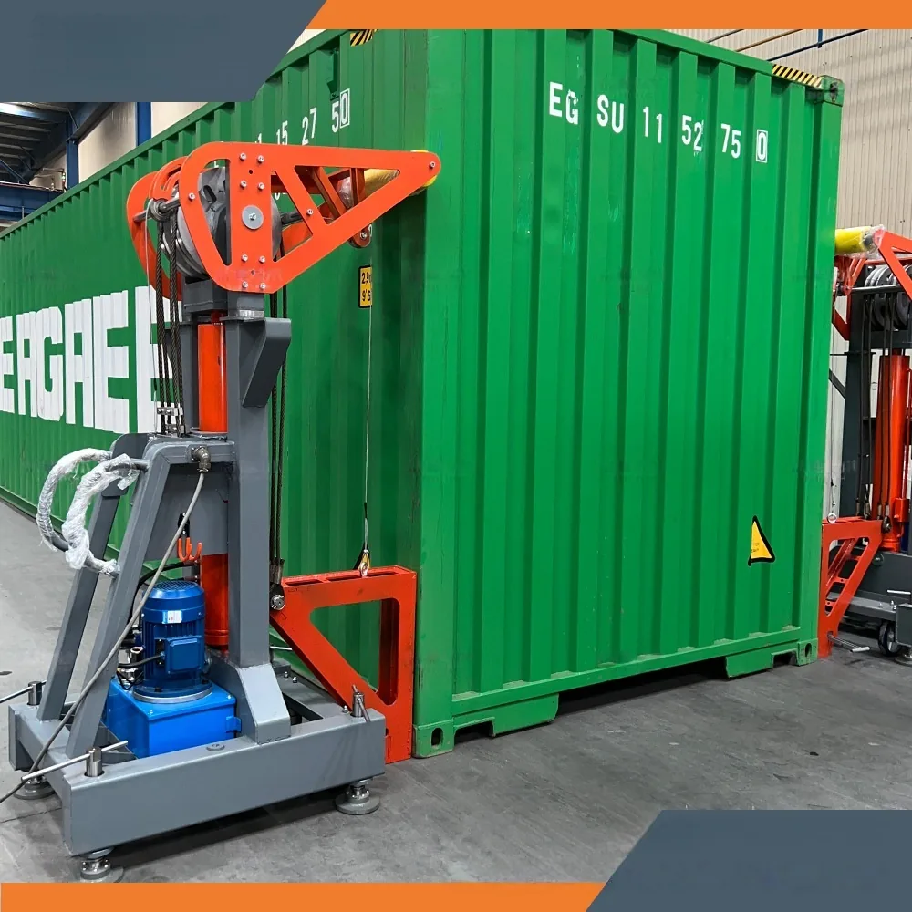 Mobile lifting units around a freight container